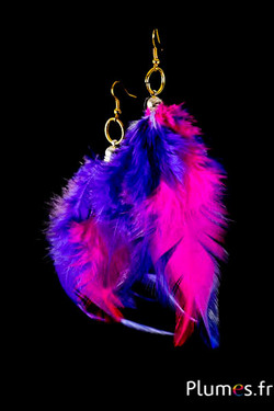 Boucles d'oreilles Coq - long. 12 cm - fuchsia-violet